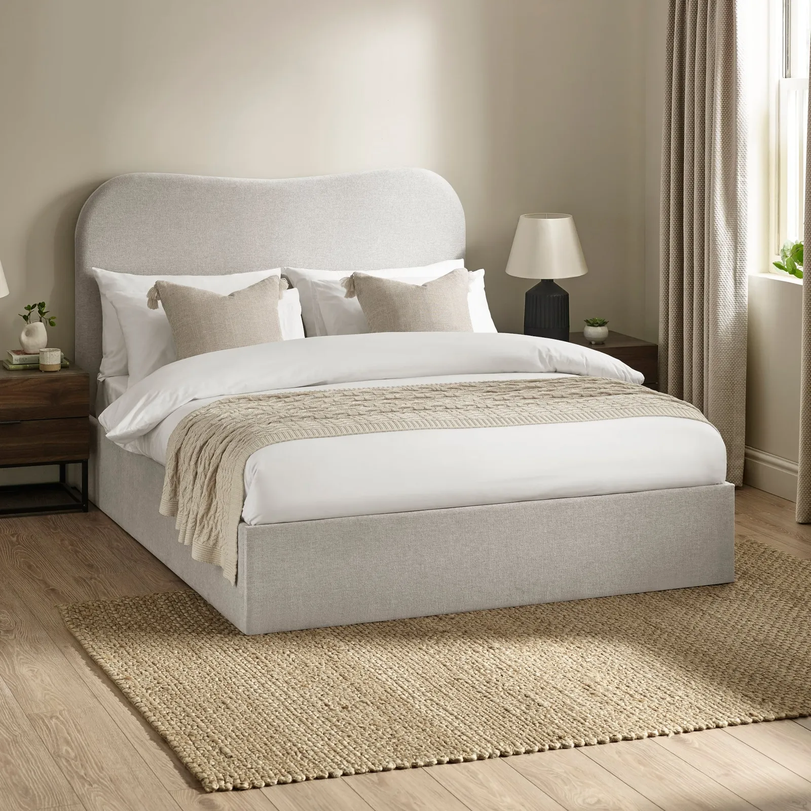 Cleo - Double - Ottoman Storage Bed - Light Grey - Fabric - 4ft6 1