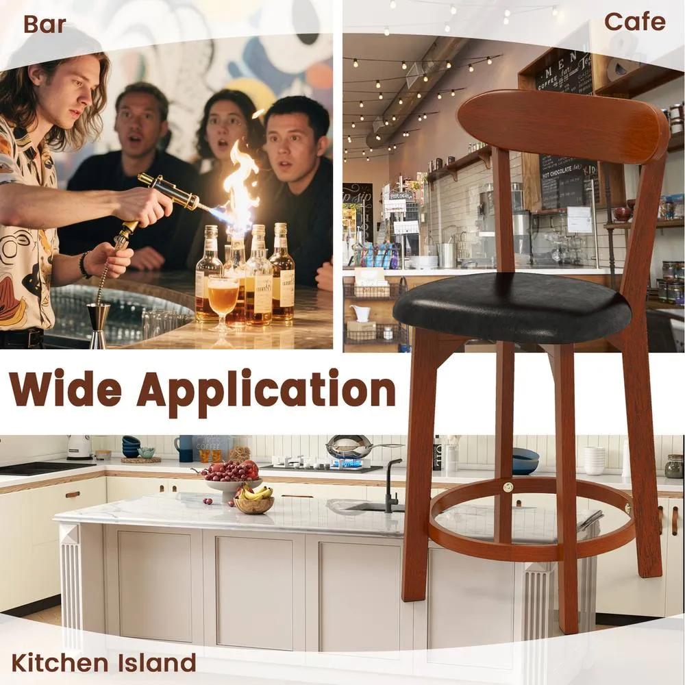 Costway Bar Stool Set of 2 60cm Barstools w/ Curved Backrest-Walnut in Brown 3