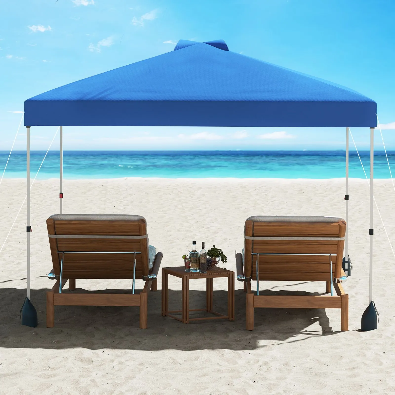 Costway 300 x 300 cm Pop up Canopy Tent w/ 1 Sidewall & Wheeled Bag in Blue 4