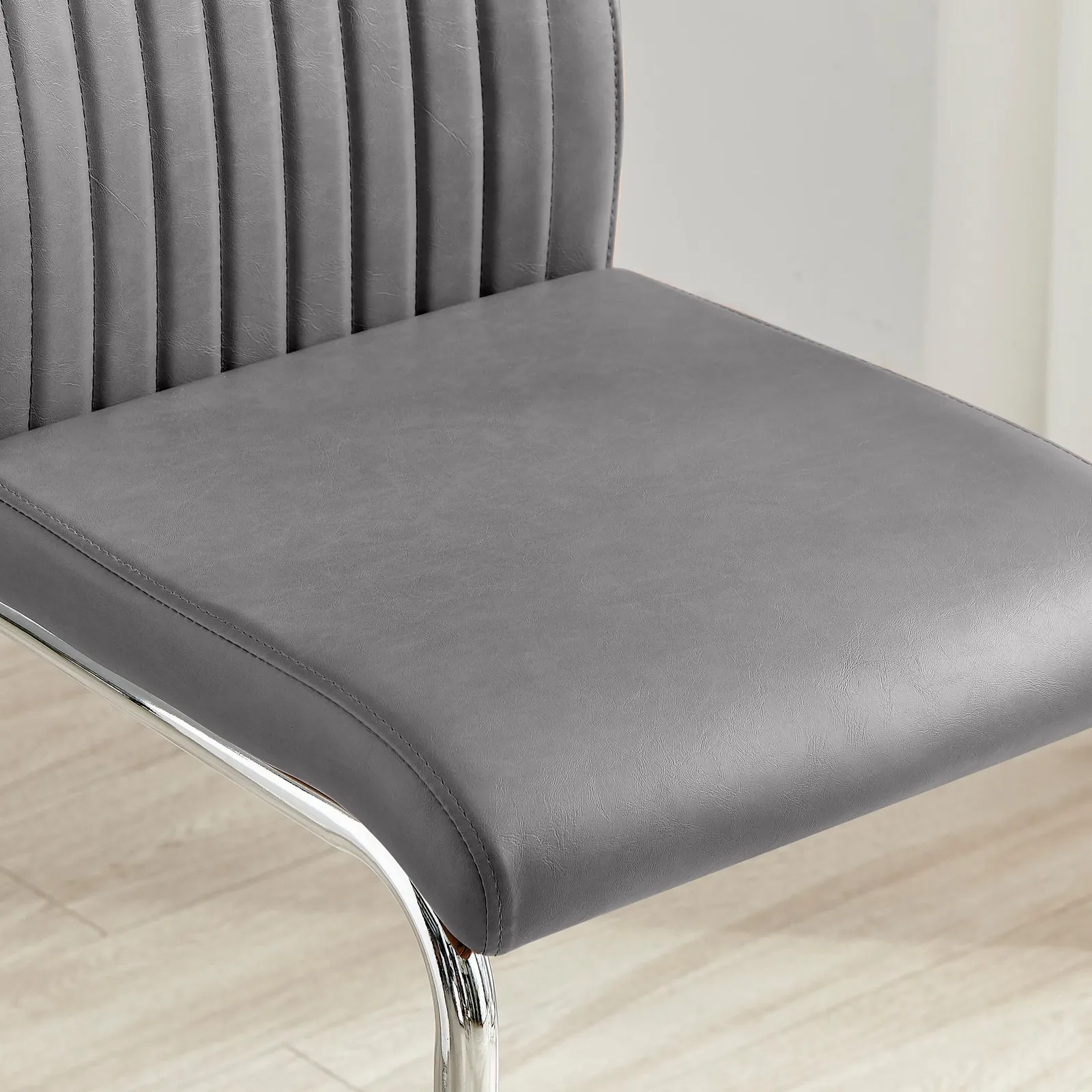 FurnitureboxUK Lorenzo 2x Faux Leather & Silver Counter Stools in Grey 6
