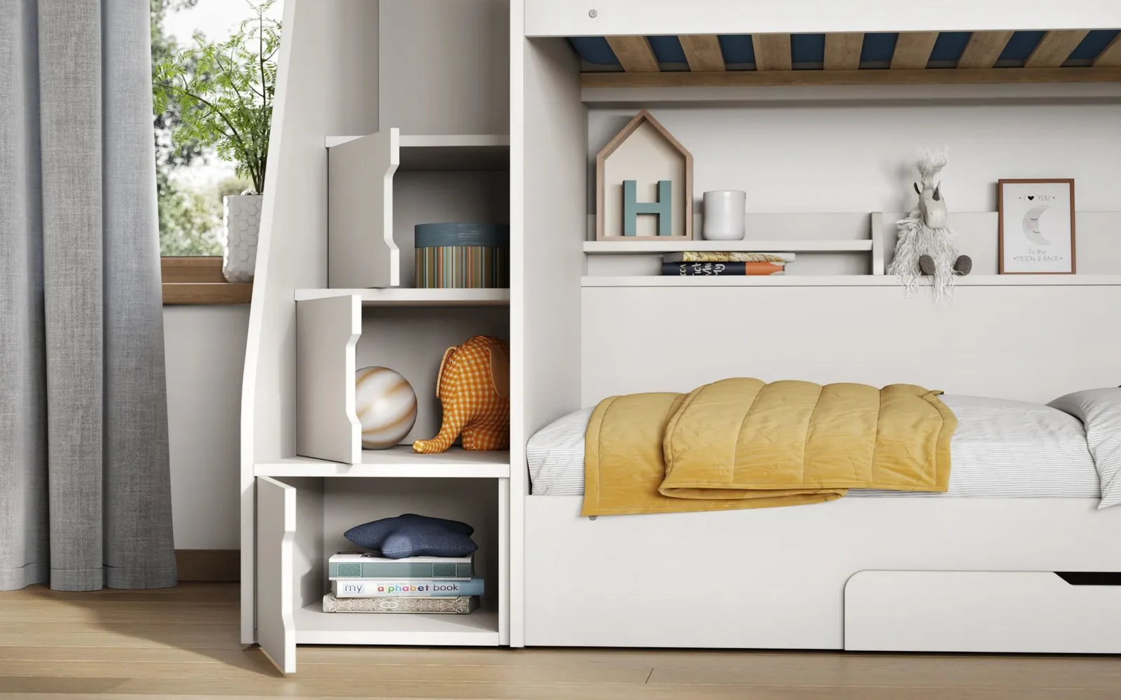 Flair Slick Staircase Bunk Bed with Storage in White 3