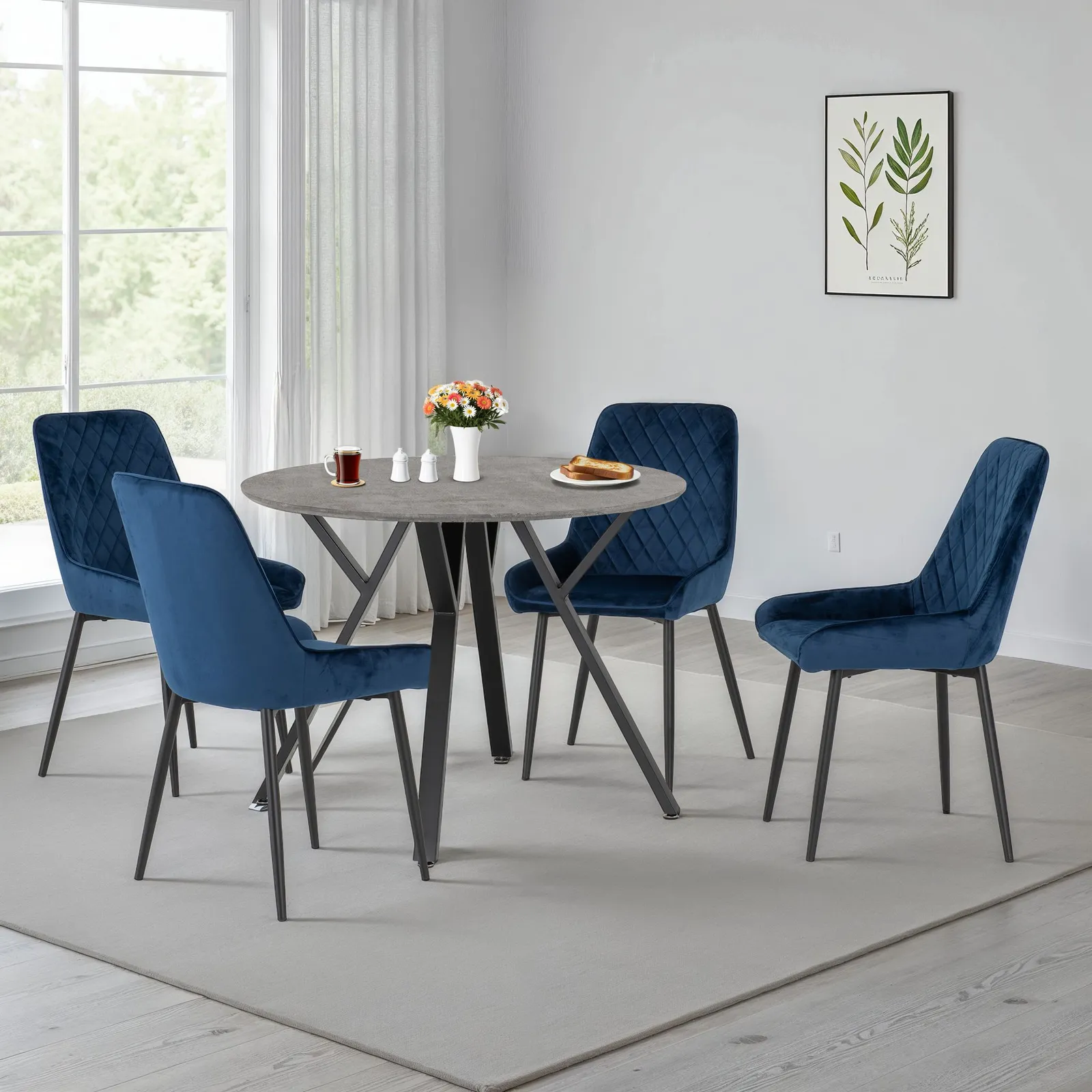 Seconique Athens Round Dining Set with Avery Chairs in Blue