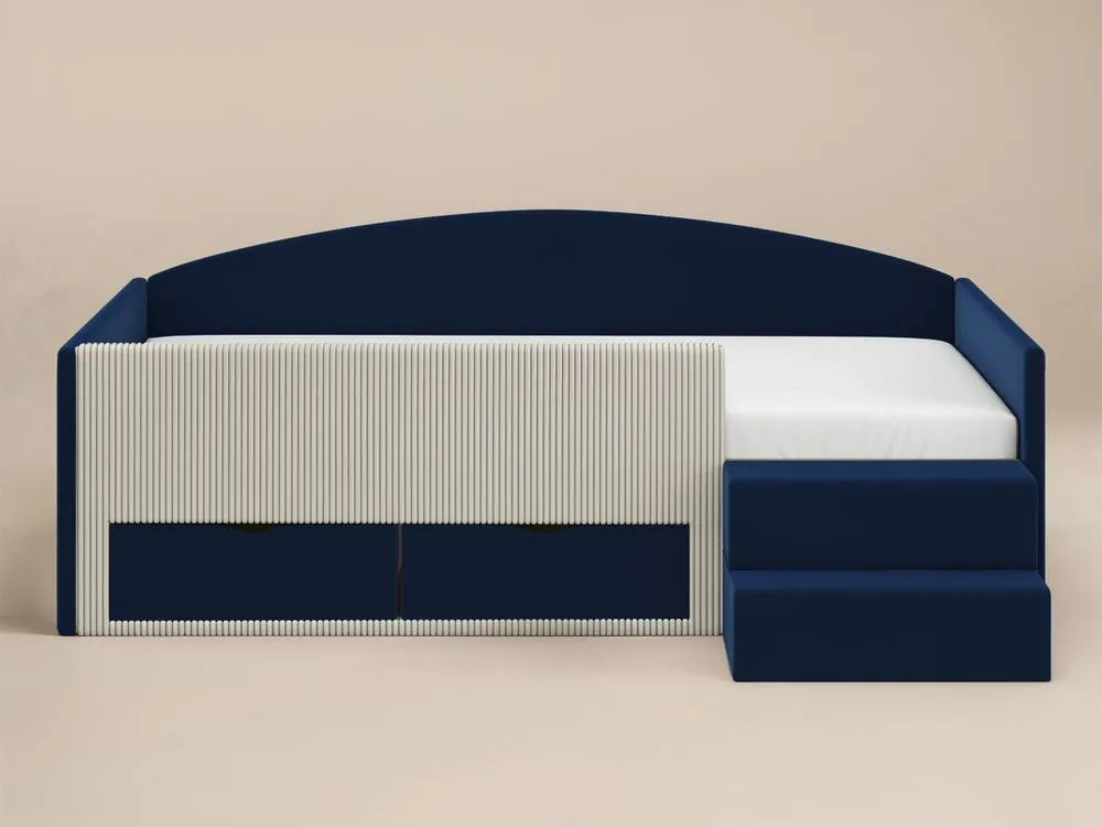Flair Elisa Velvet Storage Low Sleeper Bed with Beige Cord in Blue 6