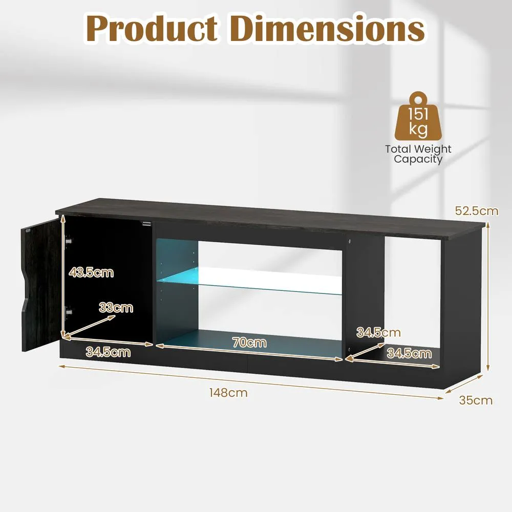 Costway TV Stand with LED Light Strip for TVs up to 65 in Black 2