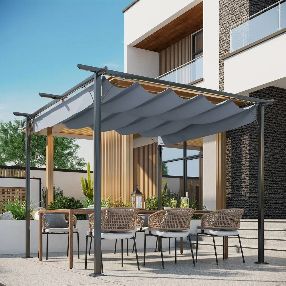 OUTSUNNY 3x3m Outdoor Pergola Metal Gazebo Porch Awning Retractable Canopy in Grey 2