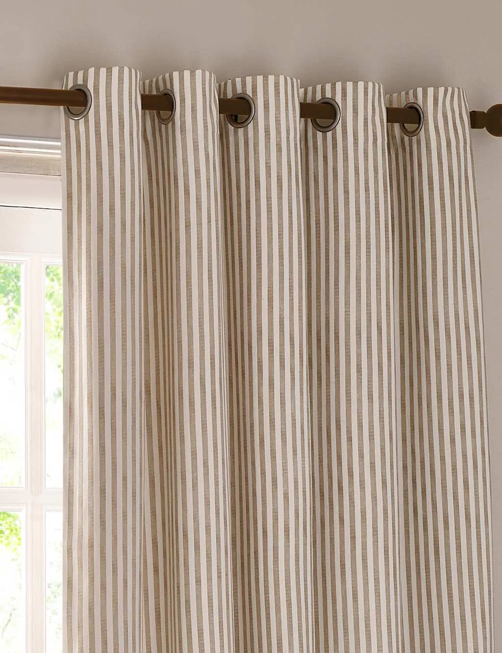 YARD Hebden Pure Cotton Striped Eyelet Curtains Natural Mix