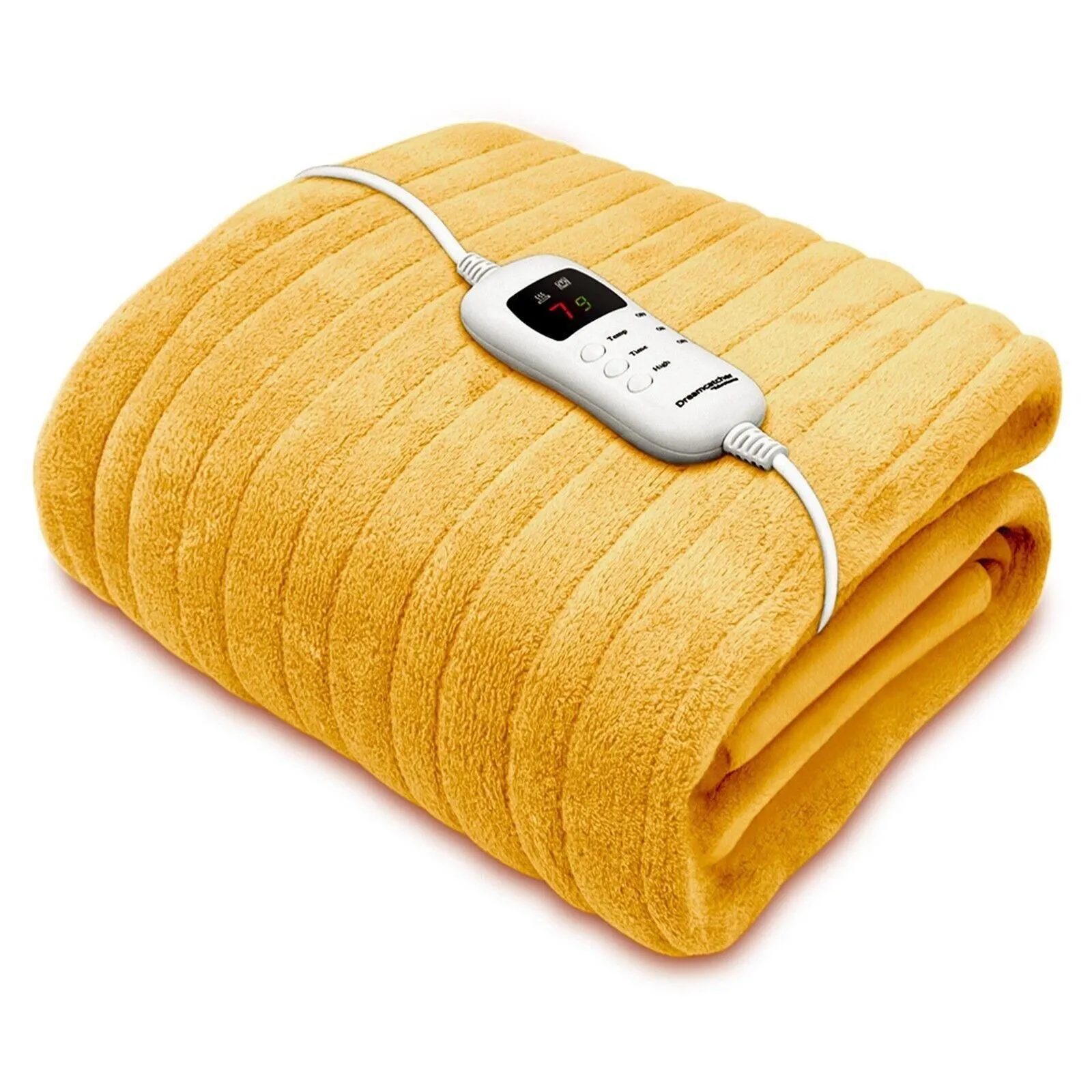 Dreamcatcher Deluxe Electric Throw Heated Double Over Blanket Soft Fleece Timer in Gold