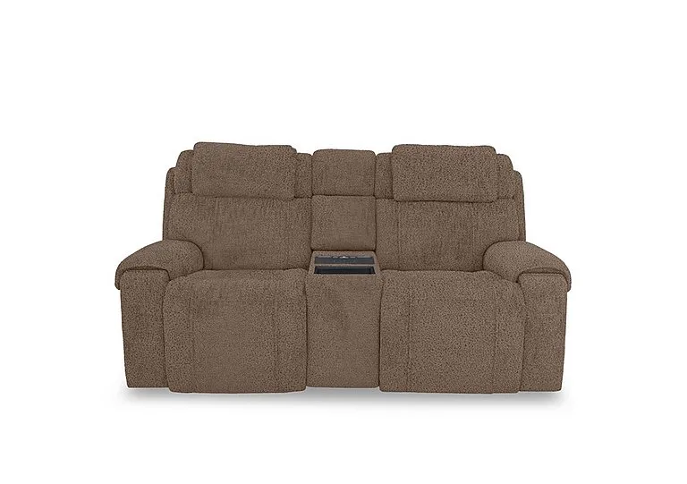Hollywood Fabric 2 Seater Power Recliner Media Sofa with Power Headrests and Storage Arms - Hazelnut