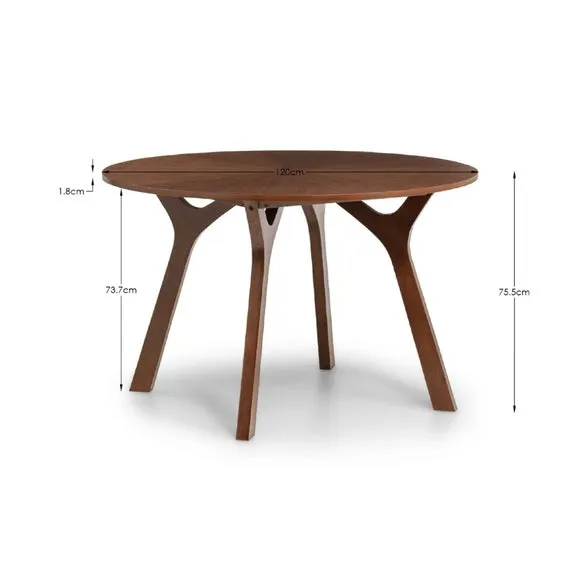 Huxley 4 Seater Round Dining Table, Walnut 6