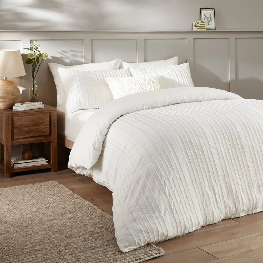 Duvet Day Harrison Stripe Tufted Soft Touch Duvet Cover Set in White