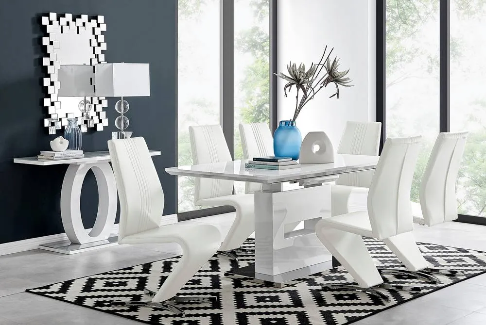 FurnitureboxUK Arezzo Large Extending Dining Table & 6 Willow Chairs in White
