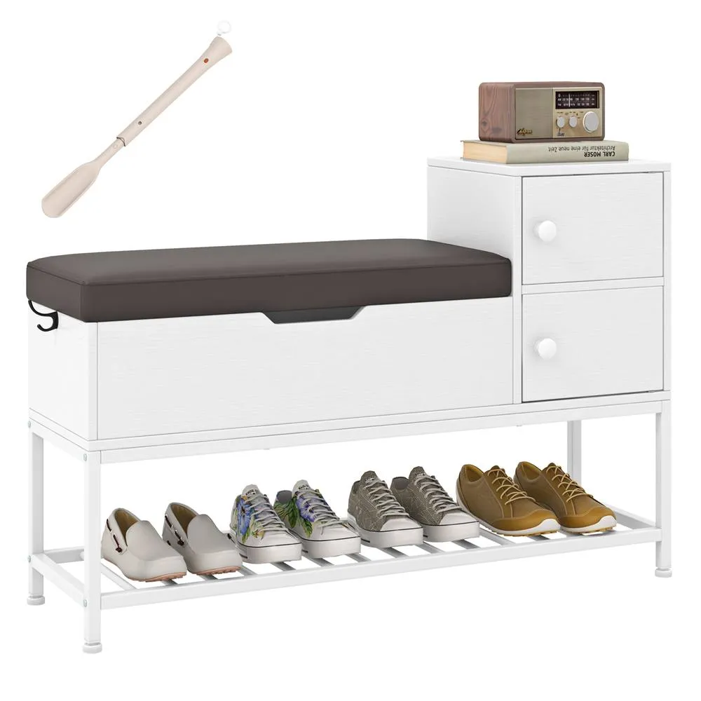Costway Shoe Storage Bench Shoe Rack Stand with Flip Top Storage-White in White 6