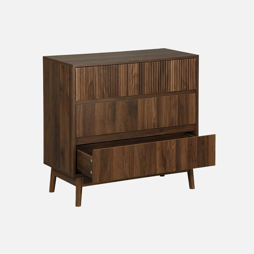 sweeek 3-drawer Chest With Grooved Wooden Detail in Dark Brown 4