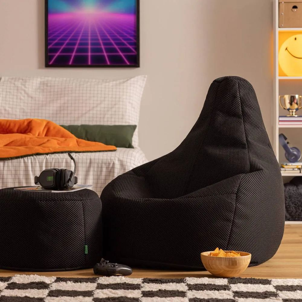 icon Performance Mesh Gaming Bean Bag Recliner & Footstool in Black
