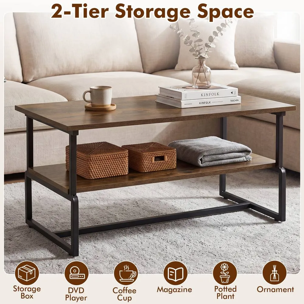 Costway 2-Tier Modern Rustic Accent Table in Brown 5