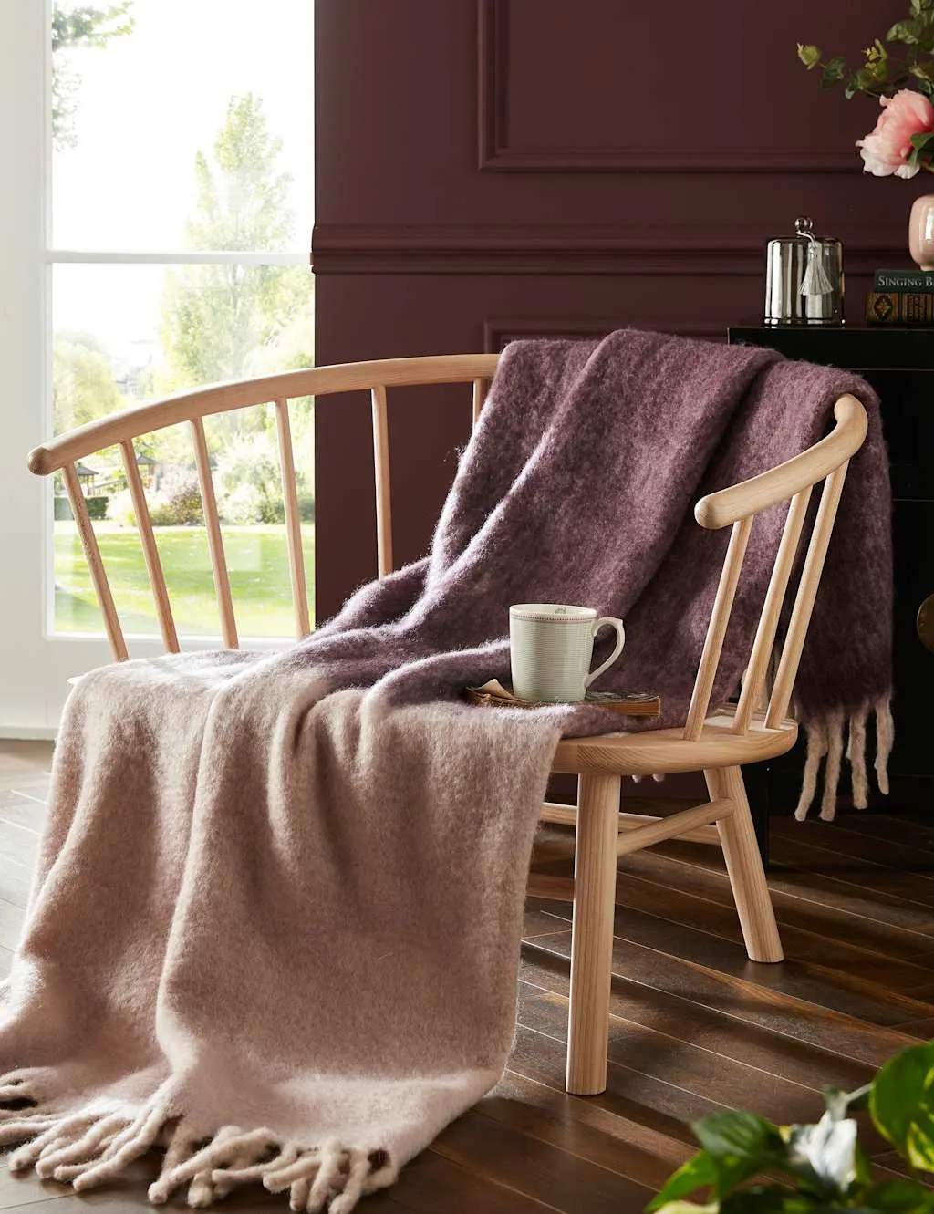 Laura Ashley Bronwen Throw with Wool Purple Mix