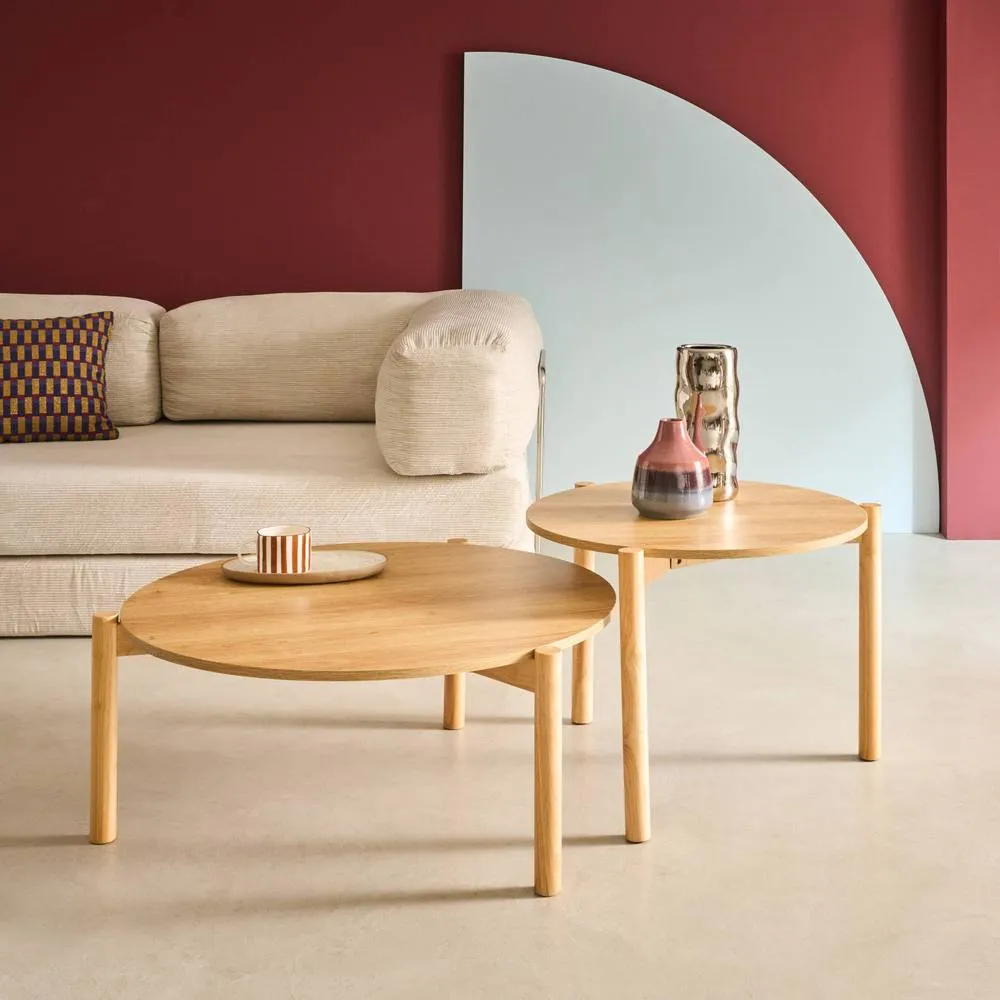 sweeek Round nesting coffee tables wood effect in Beige 3