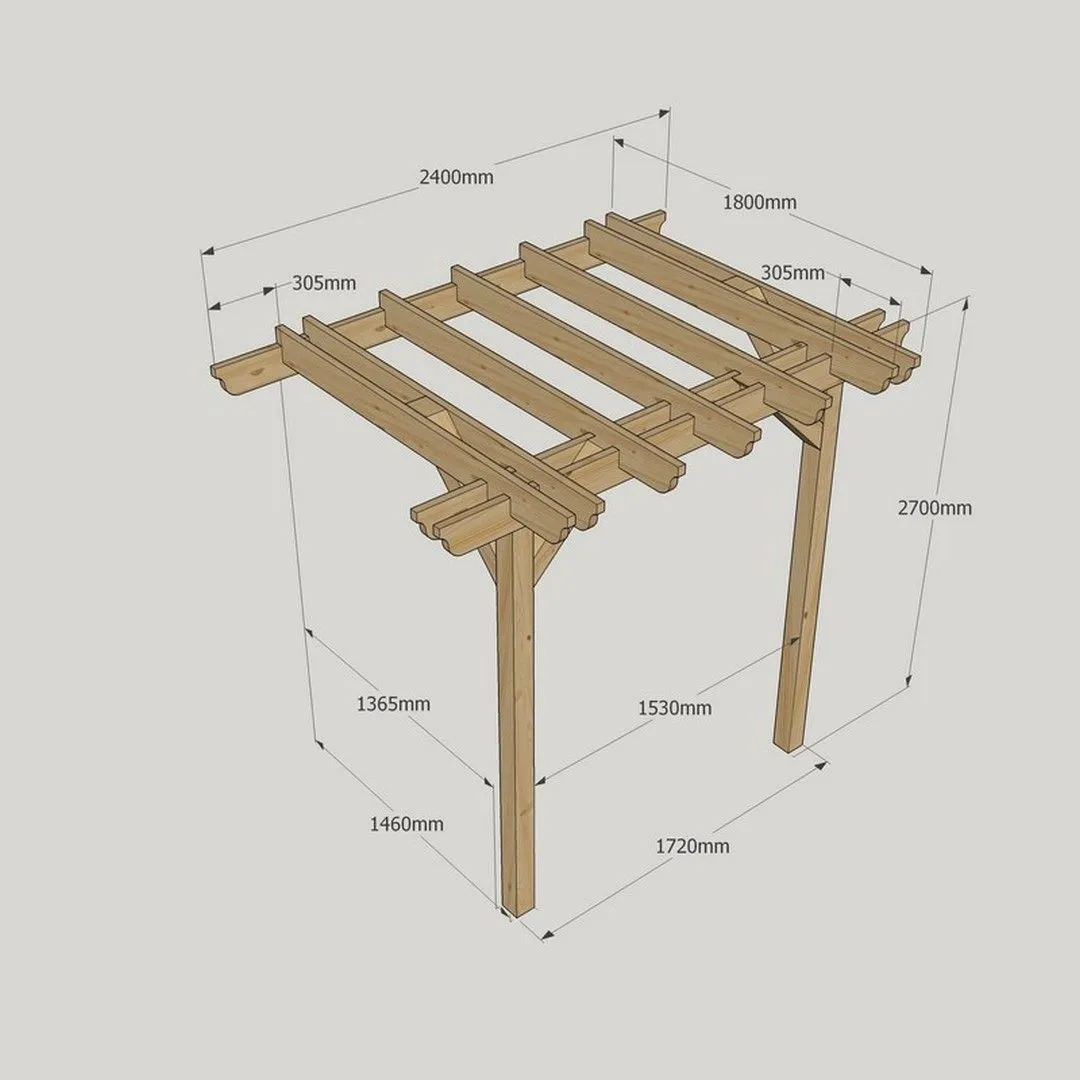 Rutland County Garden Furniture Ltd Wall Mounted Double Garden Pergola, Wood, L180 x W240 x H270cm, Brown in Light Green 3
