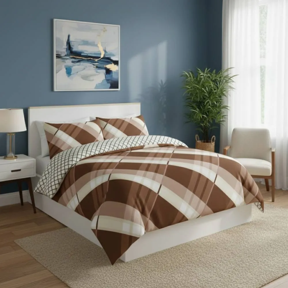 Snug City Reversible Duvet Cover Stylish Geometric Pattern Bedding for Bedroom in Brown