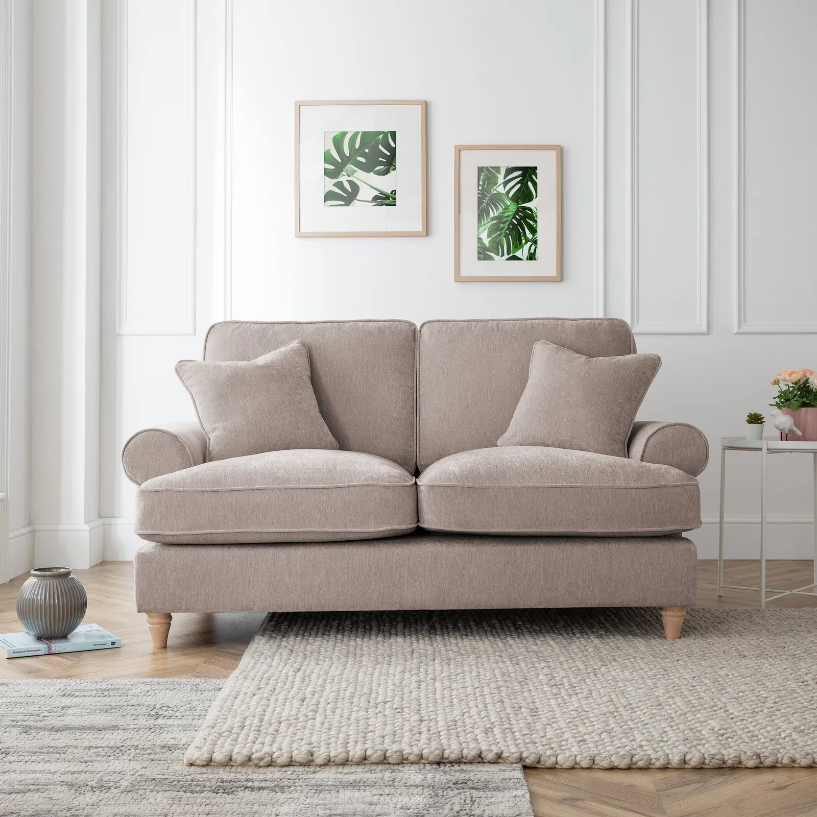 The Great Sofa Company Ezra 2 Seater Textured Velvet Sofa - Scroll Arm in Taupe 1