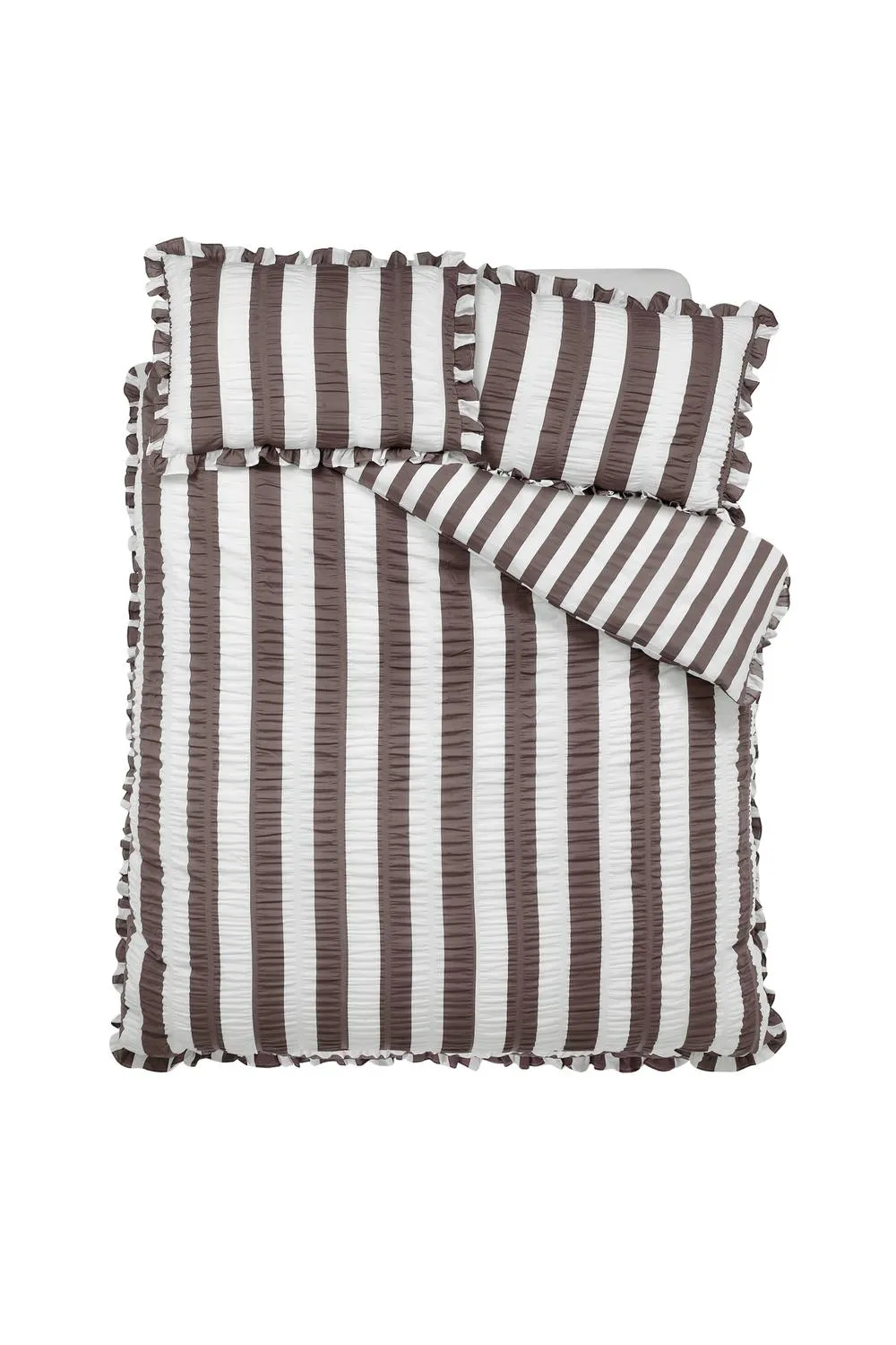 Catherine Lansfield 'Seersucker Frill Stripe' Duvet Cover Set in Chocolate 4