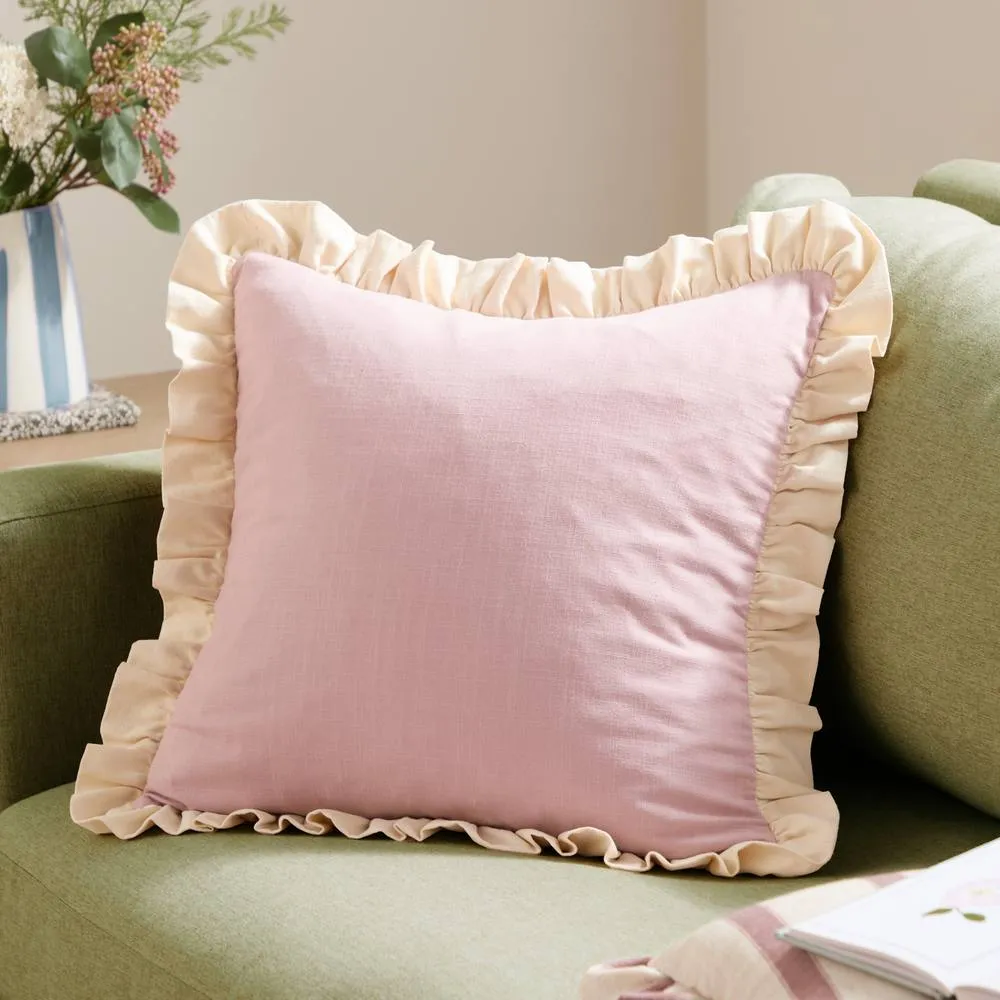 Wylder Effie 100% Cotton Plain Ruffle Cushion in Baby Pink