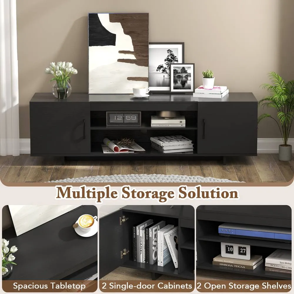 Costway TV Stand for TVs up to 70 Inches Entertainment Center w/Power Outlet in Black 4