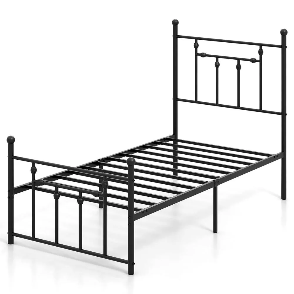 Costway Single Size Metal Bed Frame Metal Slats Supported Platform Bed in Black 3