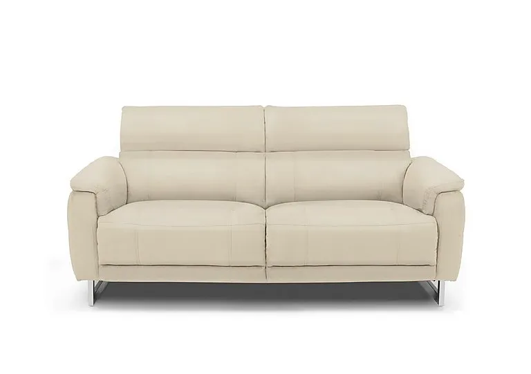 Moet 3 Seater Leather Power Recliner Sofa with Telescopic Headrests - Bone China