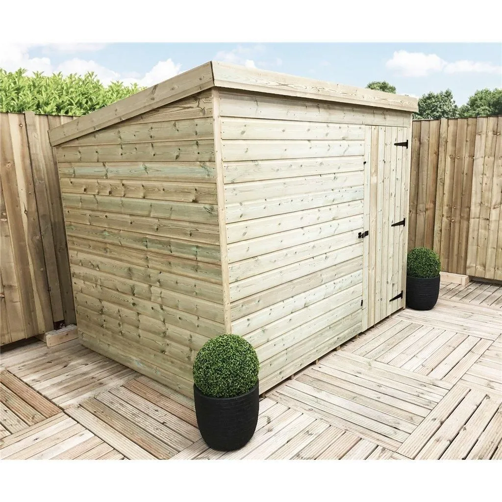 Marlborough 7 x 5 Pressure Treated Pent Garden Shed with Single Door in Natural
