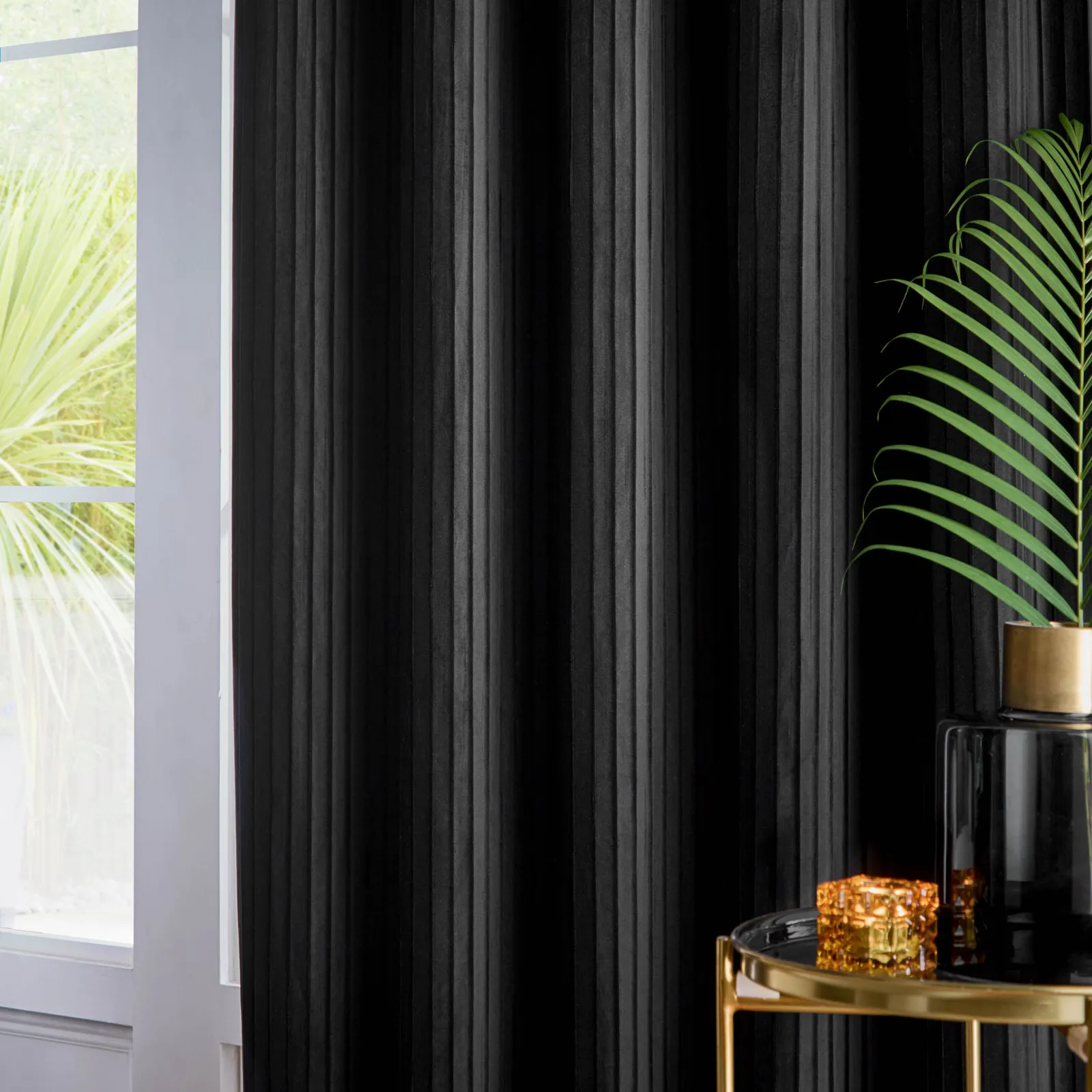 Paoletti Corinthian Velvet Room Darkening Eyelet Curtain Pair in Black 3