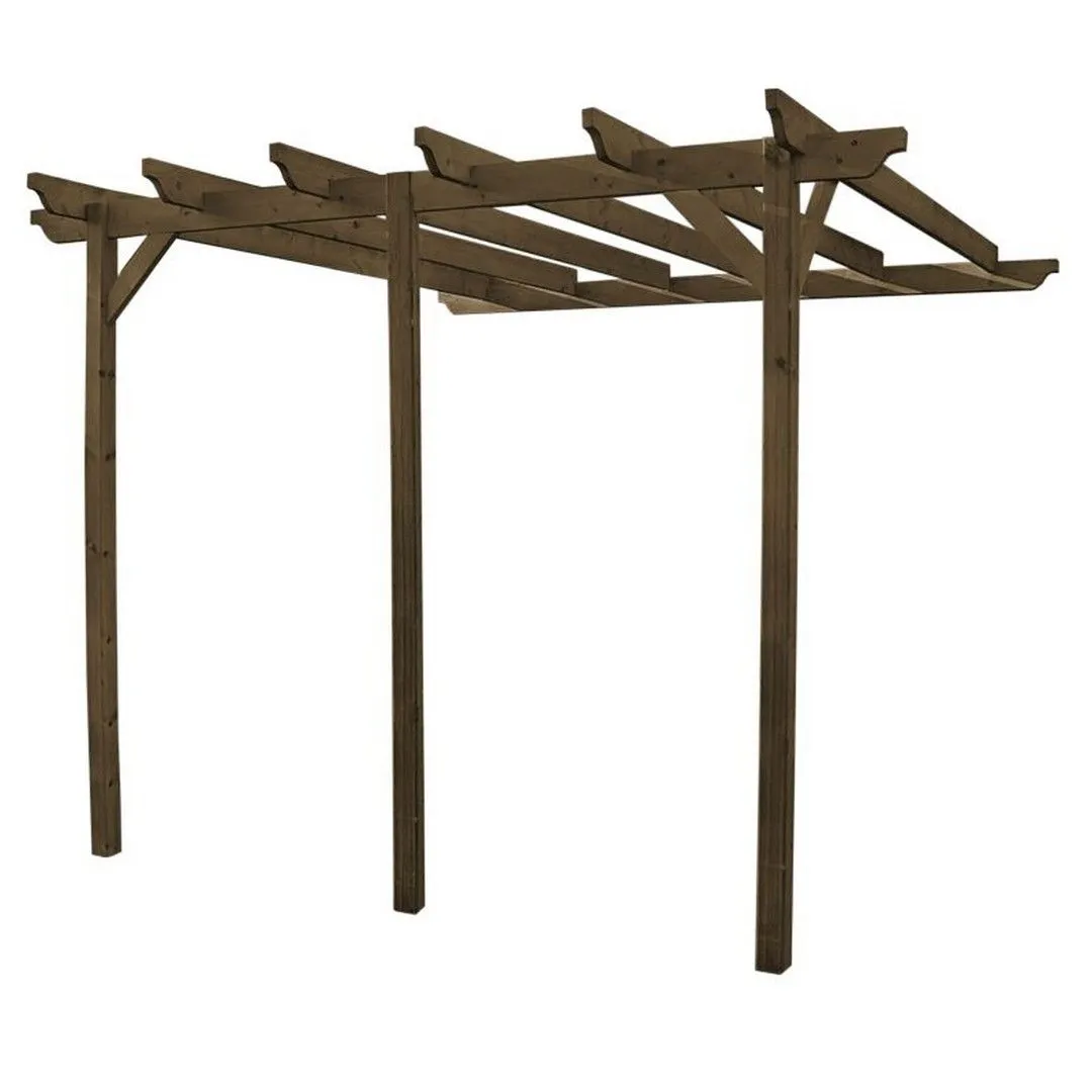 Rutland County Garden Furniture Ltd Wall Mounted Garden Pergola 3 Post, L420 x W420 x H270cm, Rustic Brown