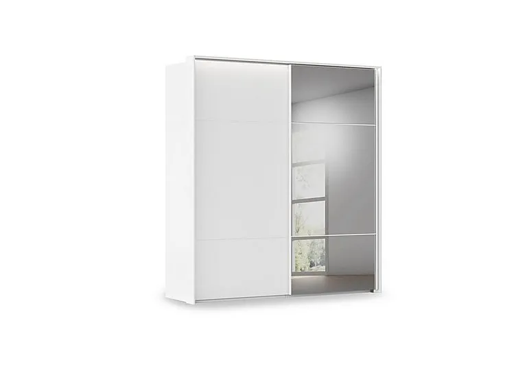 Haven 210cm 2 Door Slider Wardrobe with 1 Décor Door, 1 Mirror Door and Lights - Alpine White