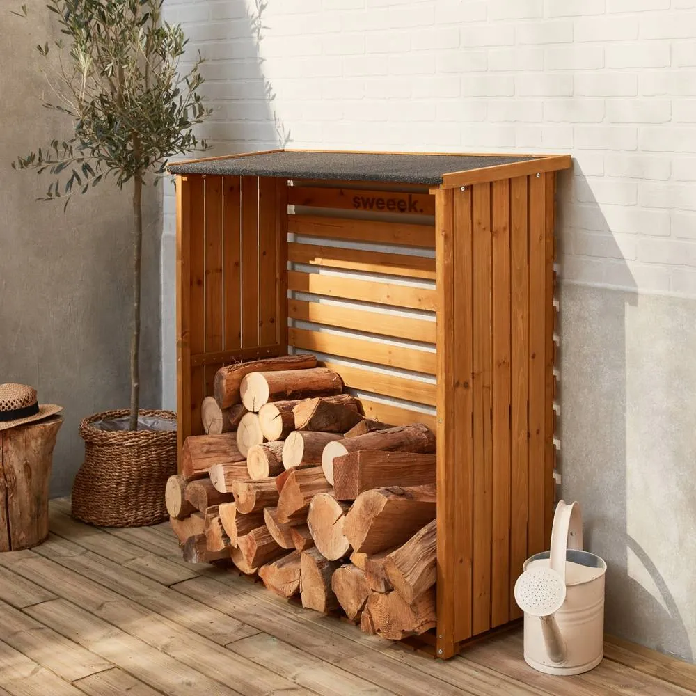 sweeek 120x45x120cm Wooden Log Shelter in Light Brown 4