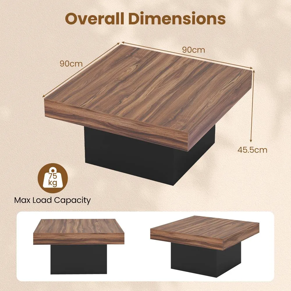 Costway Coffee Table Square Center Table with LED Lights in Brown 2