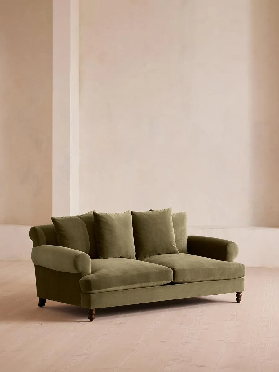Audrey Two Seater Sofa, Velvet, Olive