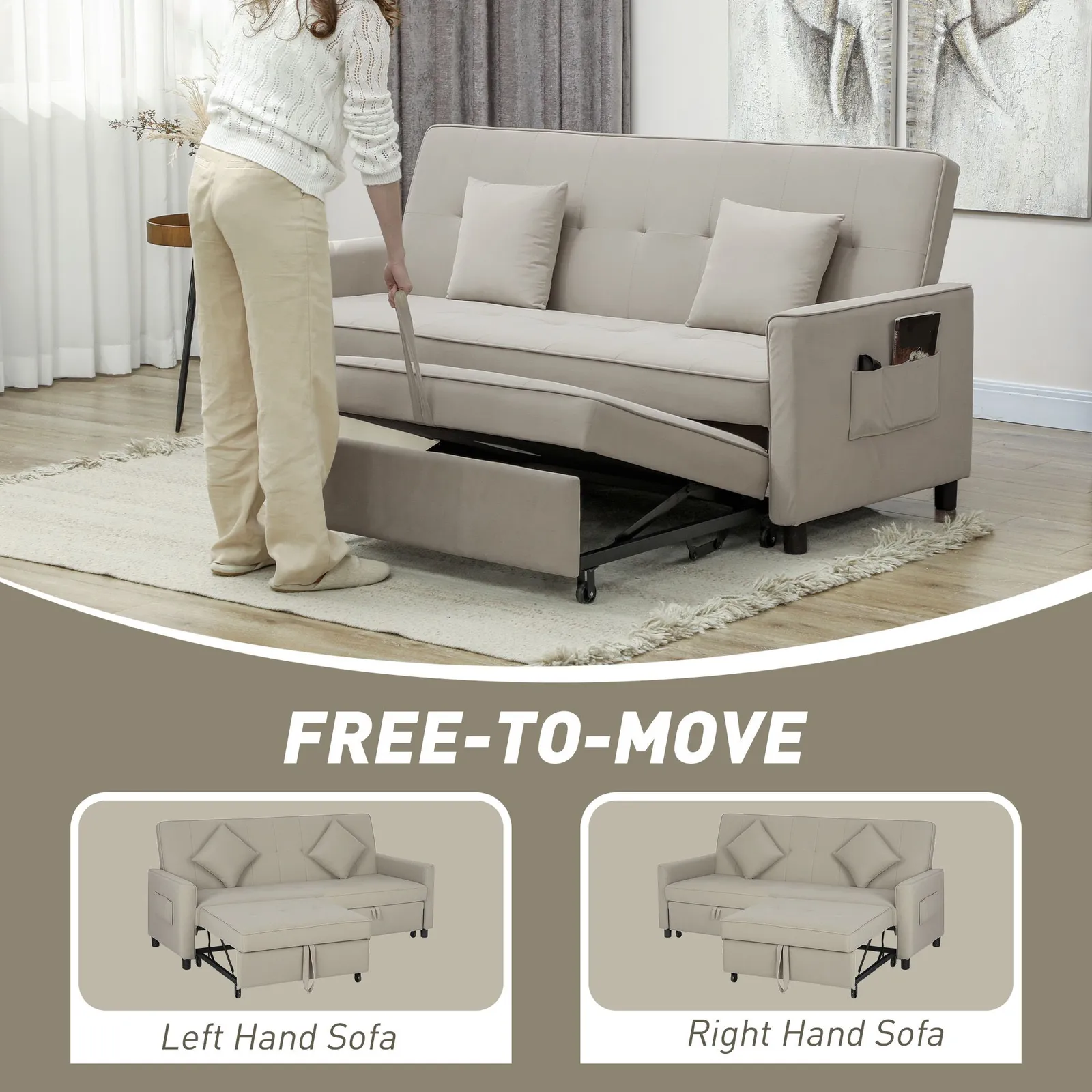 HOMCOM Reversible L-Shaped Sectional Sofa Bed with Cushions in Beige 5