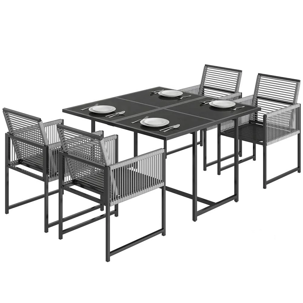 OUTSUNNY Garden Dining Set, Outdoor Table & Chairs with Foldable Backrest in Light Grey 2