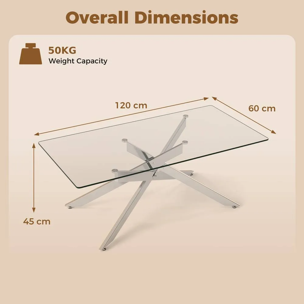 Costway Modern Glass Coffee Table Rectangle Center Cocktail Table Side Table in Silver 2