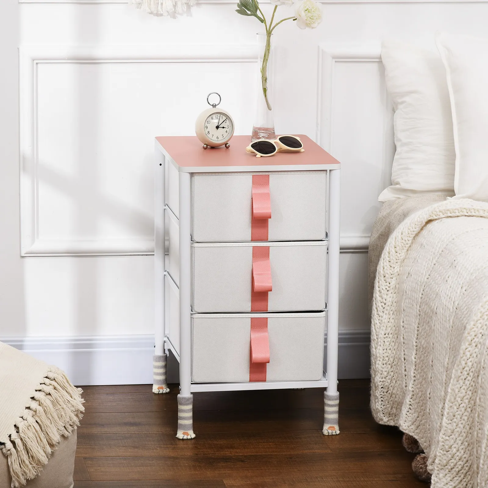 HOMCOM of Drawers Cloth Organizer w/ 3/6 Fabric Drawers Metal Frame Nursery Room in Pink