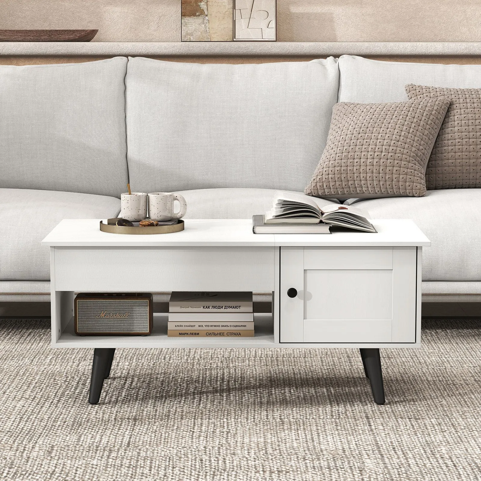 Costway Modern Lift Top Coffee Table Pull up Coffee Table w/ Storage in White 4