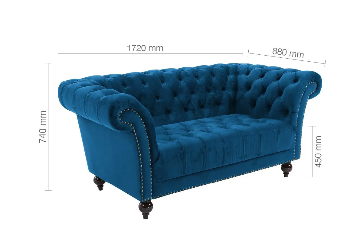 Birlea Chesterfield Sofa 2 Seater Chester Studded Settee in Blue 6
