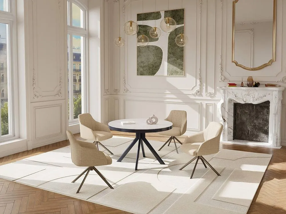 Vente-unique Extendable Dining Table for 4 To 6 People In Ceramic, MDF & Metal in White