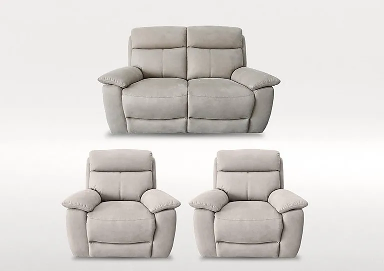 Echo 2 Seater Fabric Power Recliner Sofa and 2 Armchairs Set - Silver