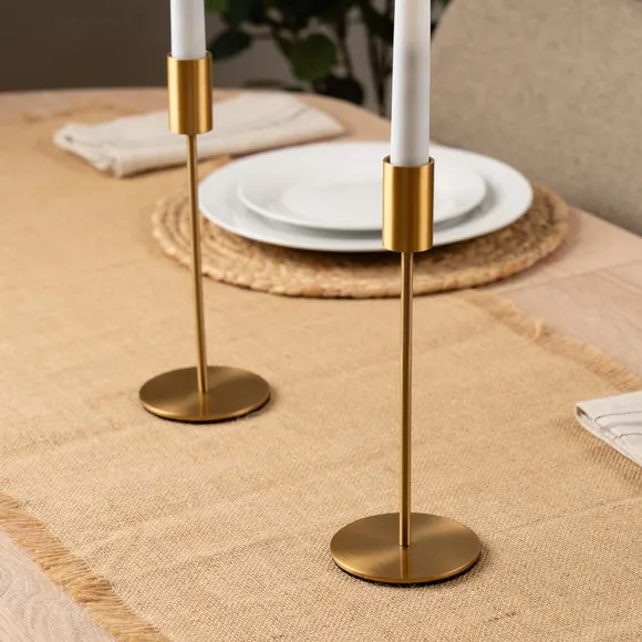 Set of 2 Brushed Gold Candlestick Holders 2