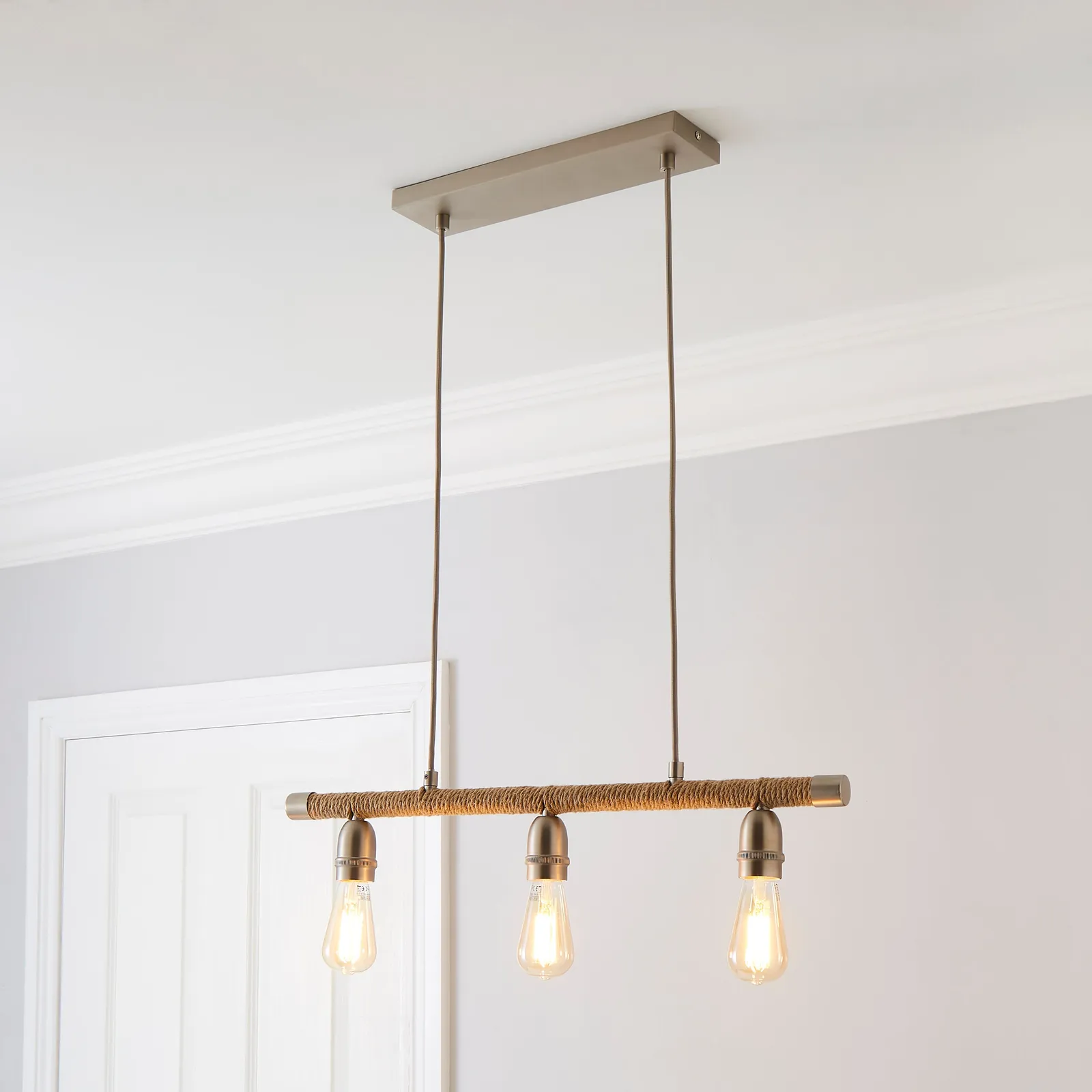 Shelley Rope 3 Light Diner Ceiling Fitting Silver