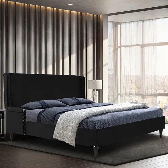 Scottsbluff Plush Velvet Small Double Bed In Black