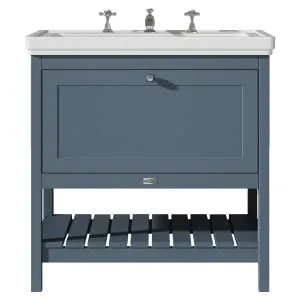 Bayswater Hartleigh Stiffkey Blue Traditional Freestanding Vanity Unit & 3 Tap Hole Traditional Recessed Basin - 800mm