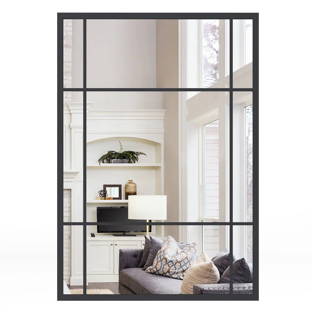 Costway 100x70cm Wall Mounted Mirror Rectangular Hanging Decorative Mirror in Black