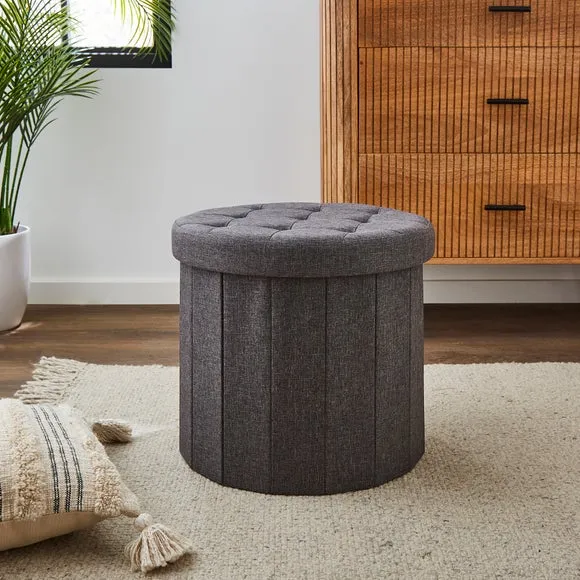 Faux Linen Round Ottoman